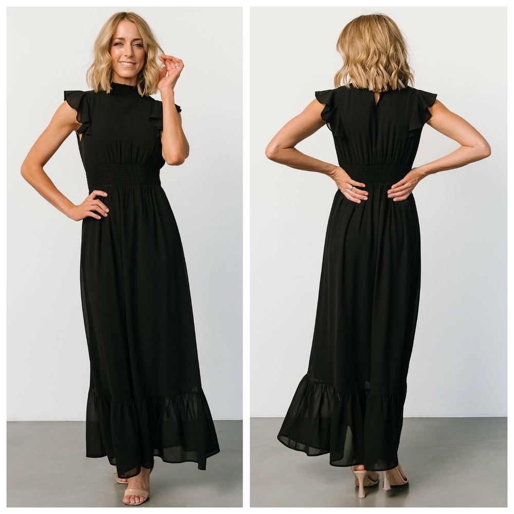Baltic Born Elegant Black Ruffle Maxi Dress